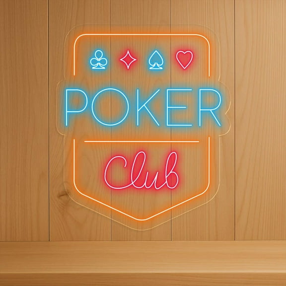 Poker Club Neon Sign with Card Suits - Casino Game Room LED Wall Art Man Cave Bar Decor Playing Cards Light-23in