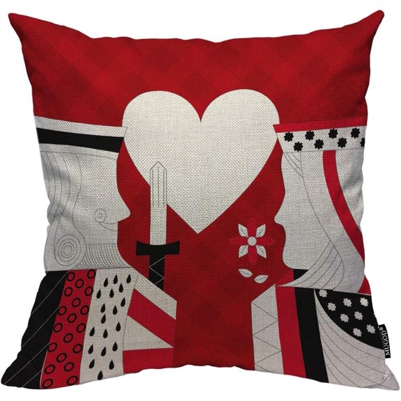 Poker Decorative Pillow Case Casino Poker Queen and King Heart Card Game Red Checkered Throw Pillow Cover Home Decor Cotton Linen Square Cushion Cover for Couch Bed Sofa 16x16 Inch