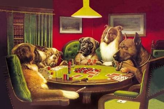 Poker Dogs A Bold Bluff 1903 Canvas Art - CM Coolidge (12 x 18)