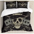 thumbnail image 1 of Poker Duvet Cover Set, Smoking Skull Retro Hat and Playing Cards on Background with King Message Design, Decorative 3 Piece Bedding Set with 2 Pillow Shams, Queen Size, Dark Grey Dusk, by Ambesonne, 1 of 3