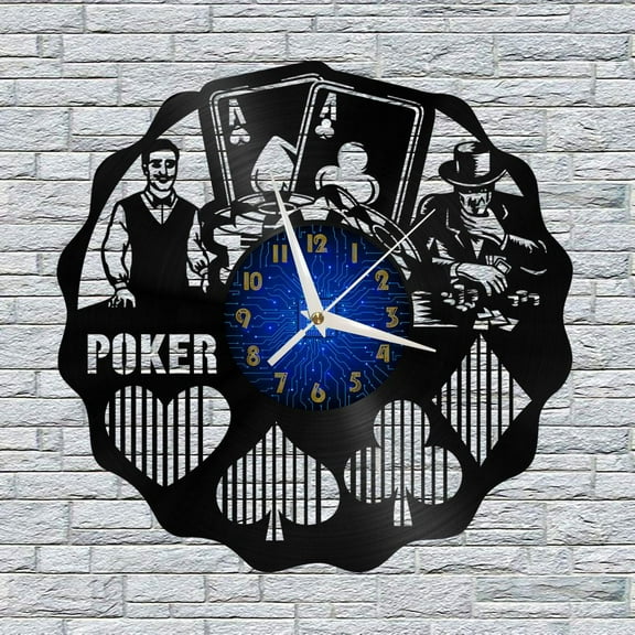Poker Gambling Tournament 12 Inch Vinyl Record Wall Clock - Silent, Creative, and Unique Clock for Living Room, Entryway, or Bedroom Decor - Perfect Gift Idea(12 inchs B without LED)