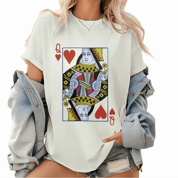 Poker Graphic Tee Shirt Vintage Card Design Tops Soft Breathable Regular Fit Fashion Short Sleeve Round Neck White S-5XL