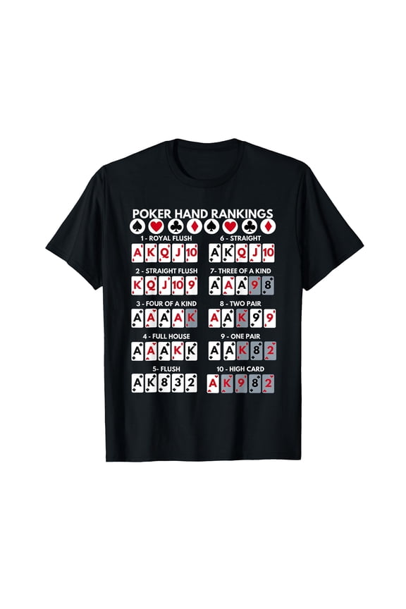 Poker Hand Rankings Funny Casino Play Card Gambler Poker T-Shirt