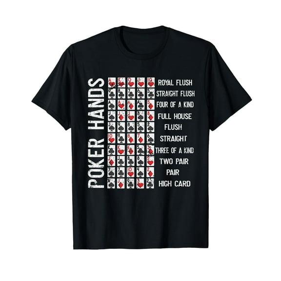 Poker Hands Cheat Sheet Card Casino Games Funny Player Gift T-Shirt