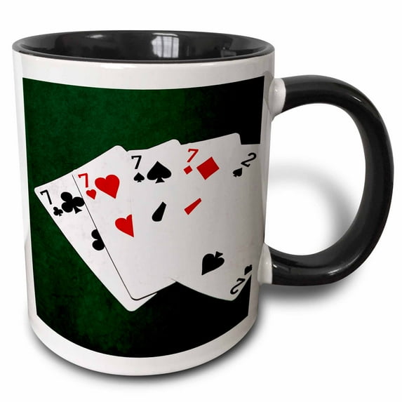 3drose, Poker Hands Four of a Kind Seven Two, 15oz Two-tone Black Mug