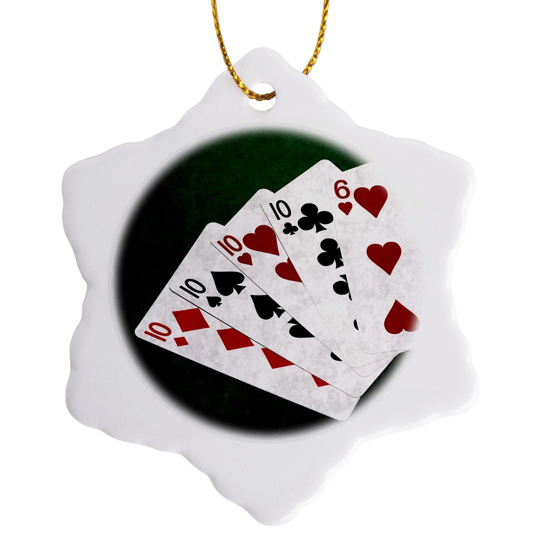 3drose, Poker Hands Four of a Kind Ten Six, 3 inch Snowflake Porcelain ...