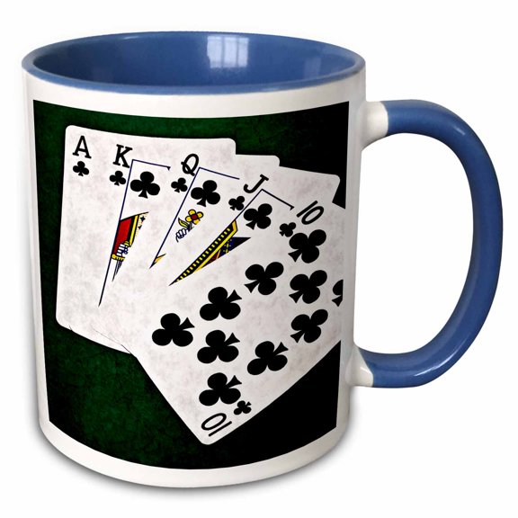 3drose, Poker Hands Royal Flush Clubs, 15oz Two-tone Blue Mug