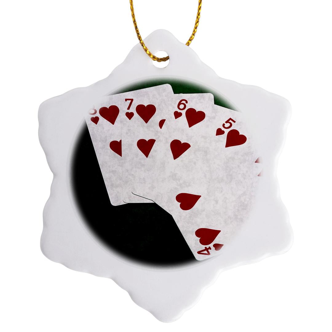 3drose, Poker Hands Straight Flush Hearts, 3 inch Snowflake Porcelain ...