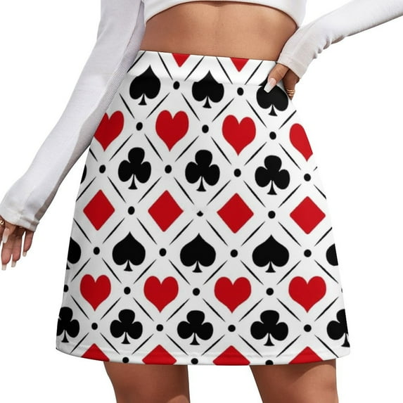 Poker Heart Skirt Playing Cards Suit Symbols Street Wear Casual Skirts Female Cute Mini Sk