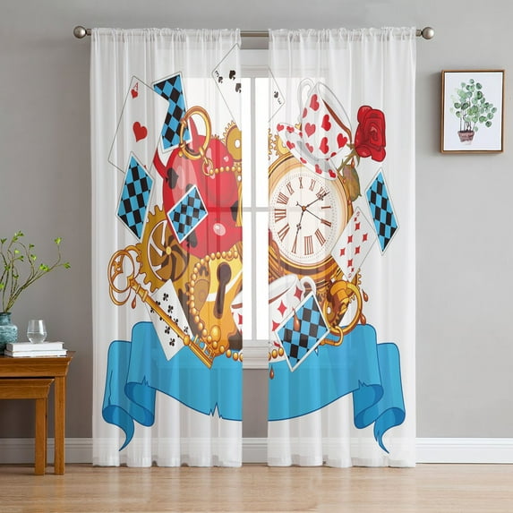 Poker Hearts Letters Sheer Curtains for Living Room The Bedroom Voile Organza rative Curtain Drapes Tulle Curtains