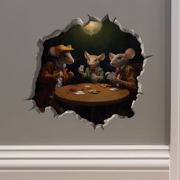 Poker Mice in Mouse Hole Decal - Mouse Hole 3D Wall Sticker