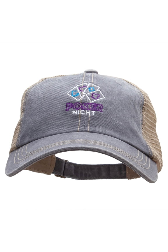 Poker Night Embroidered Pigment Dyed Mesh Cap - Grey Khaki OSFM