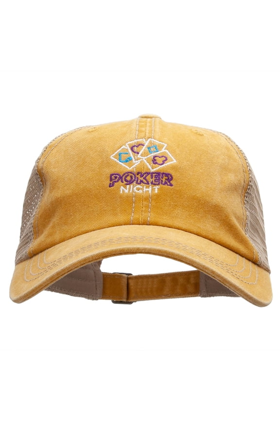 Poker Night Embroidered Pigment Dyed Mesh Cap - Mustard Khaki OSFM
