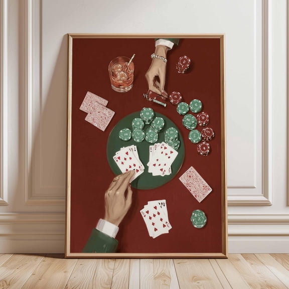 Poker Night Wall Art Vintage Card Game Poster Casino Style Bar Decor Playing Cards Artwork Retro Gambling Print