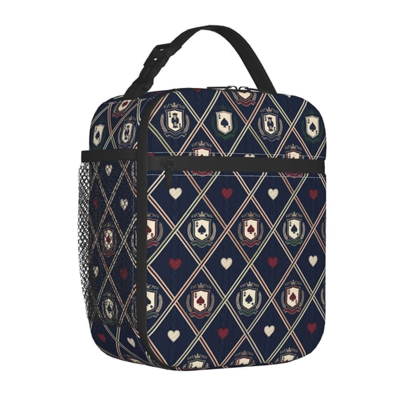 Poker Pattern Lunch Box, Minimalist Card Suits Silhouette Insulated Tote, Reusable Advanced Tech Thermal Carrier With Sturdy Handle, Daily Food Pack For Adults