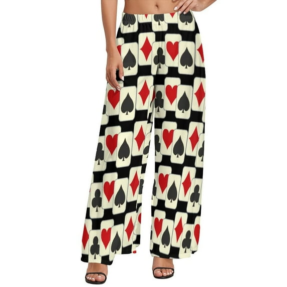 Poker Print Pants Hearts s Clubs Spades Office Wide Leg Pants Woman Big Size Harajuku Graphic Straight Trousers