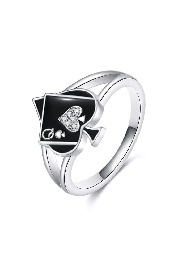 Poker Rings for Women Sterling Silver Queens of Spades Ring Playing Card Jewelry Gifts Size 8