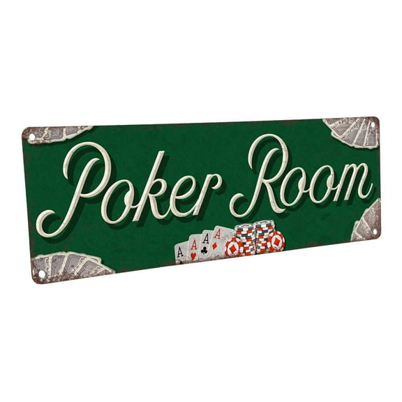 Poker Room 4"x12" Metal Sign, Wall Décor for Mancave, Den, and Gameroom
