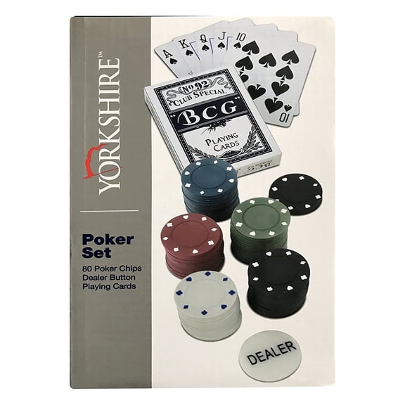 Poker Set,80 Poker Chips, Dealer Button, Playing Cards W/ Case