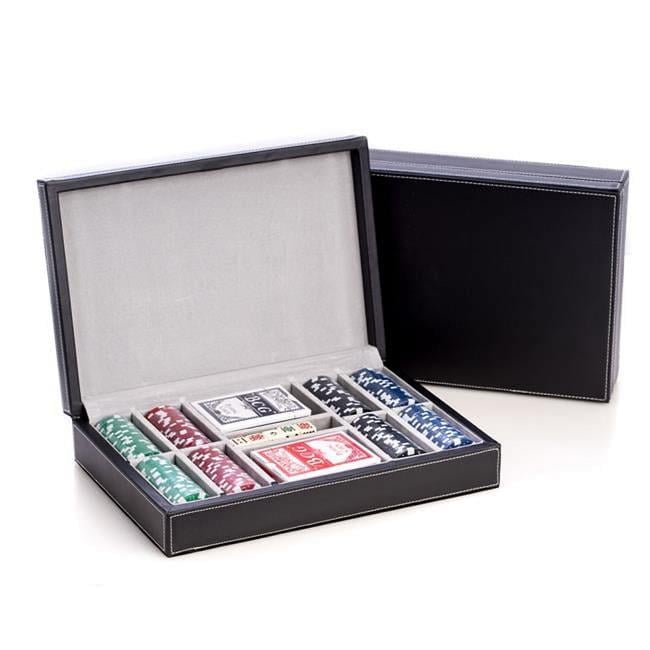 Black Leather Wrapped Poker Set with 200 Clay Chips