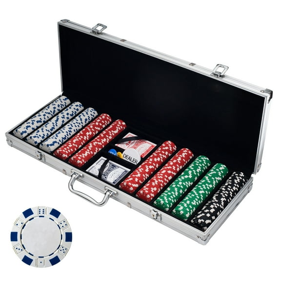 Poker Set with Cards, Buttons, Carrying Case, and 500 Poker Chips for Texas Hold'em and Blackjack