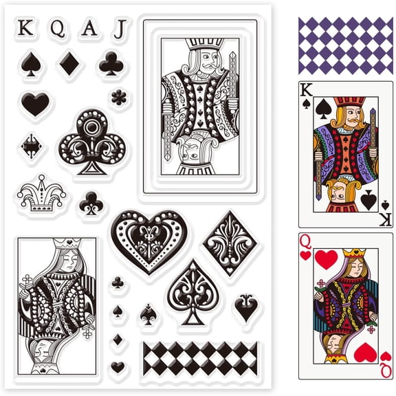 Poker Silicone Clear Stamps Jack Queen King Ace Transparent Stamps for Birthday Thanksgiving Day Cards Making DIY Scrapbooking Photo Album Decoration