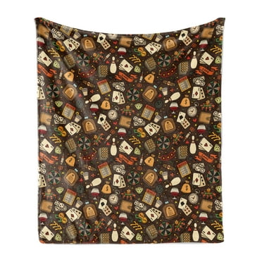 Poker Soft Flannel Fleece Blanket, Hand Drawn Like Casino and Gambling Related Repetitive Objects Pattern, Cozy Plush for Indoor and Outdoor Use, 50" x 70", Dark Rosewood Multicolor, by Ambesonne