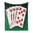 thumbnail image 1 of Poker Soft Flannel Fleece Throw Blanket, Royal Flush Best Hand with Heart Suit in Playing Cards Illustration, Cozy Plush for Indoor and Outdoor Use, 70" x 90", Emerald White and Scarlet, by Ambesonne, 1 of 5