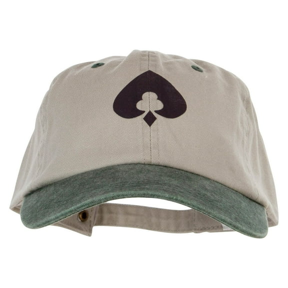 Poker Spade Clubs Diamond Logo Heat Transfer Pigment Dyed Wash Cap - Khaki Green OSFM