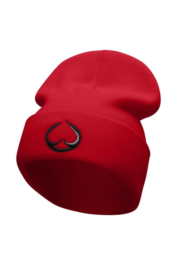 Poker Spade Embroidered 12 Inch Long Knitted Beanie - Red OSFM