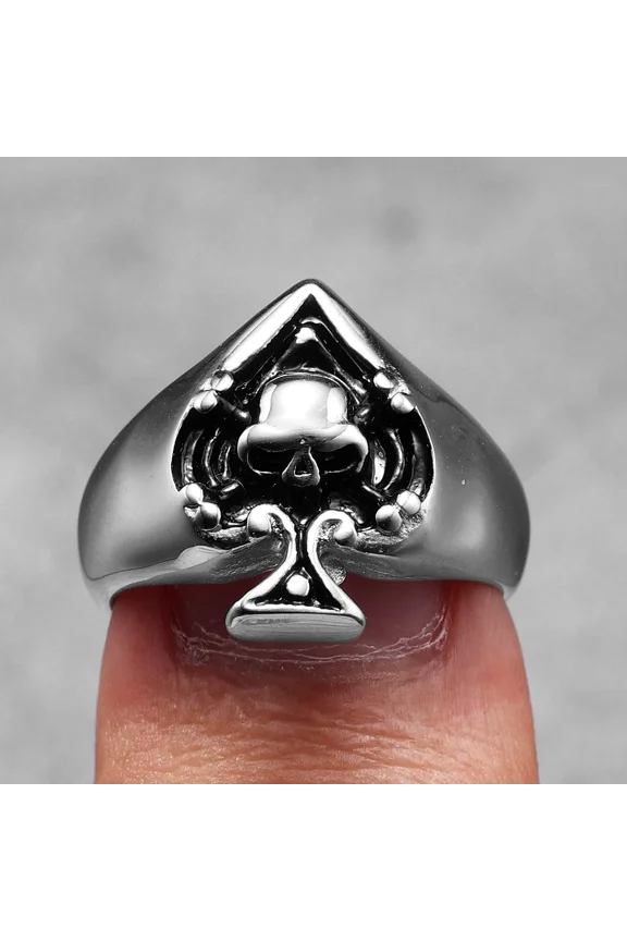 Poker Spade Skull 14K Yellow Gold Men Rings Punk New In For Male Women Fashion Jewelry Creativity Gift