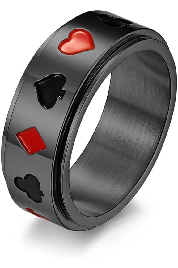 Poker Spinner Ring for Men and Women Titanium Stainless Steel Aces Spade Playing Cards Rotable Anxiety Ring Rotable Fidget Rings Relieve Stress Rings