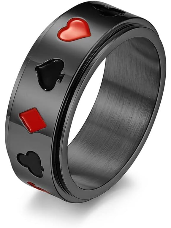 Poker Spinner Ring for Men and Women Titanium Stainless Steel Aces Spade Playing Cards Rotable Anxiety Ring Rotable Fidget Rings Relieve Stress Rings