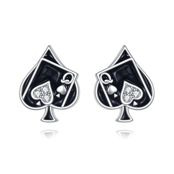 Poker Stud Earrings for Women 925 Sterling Silver Queen of Spades Earrings Playing Card Jewelry Gifts