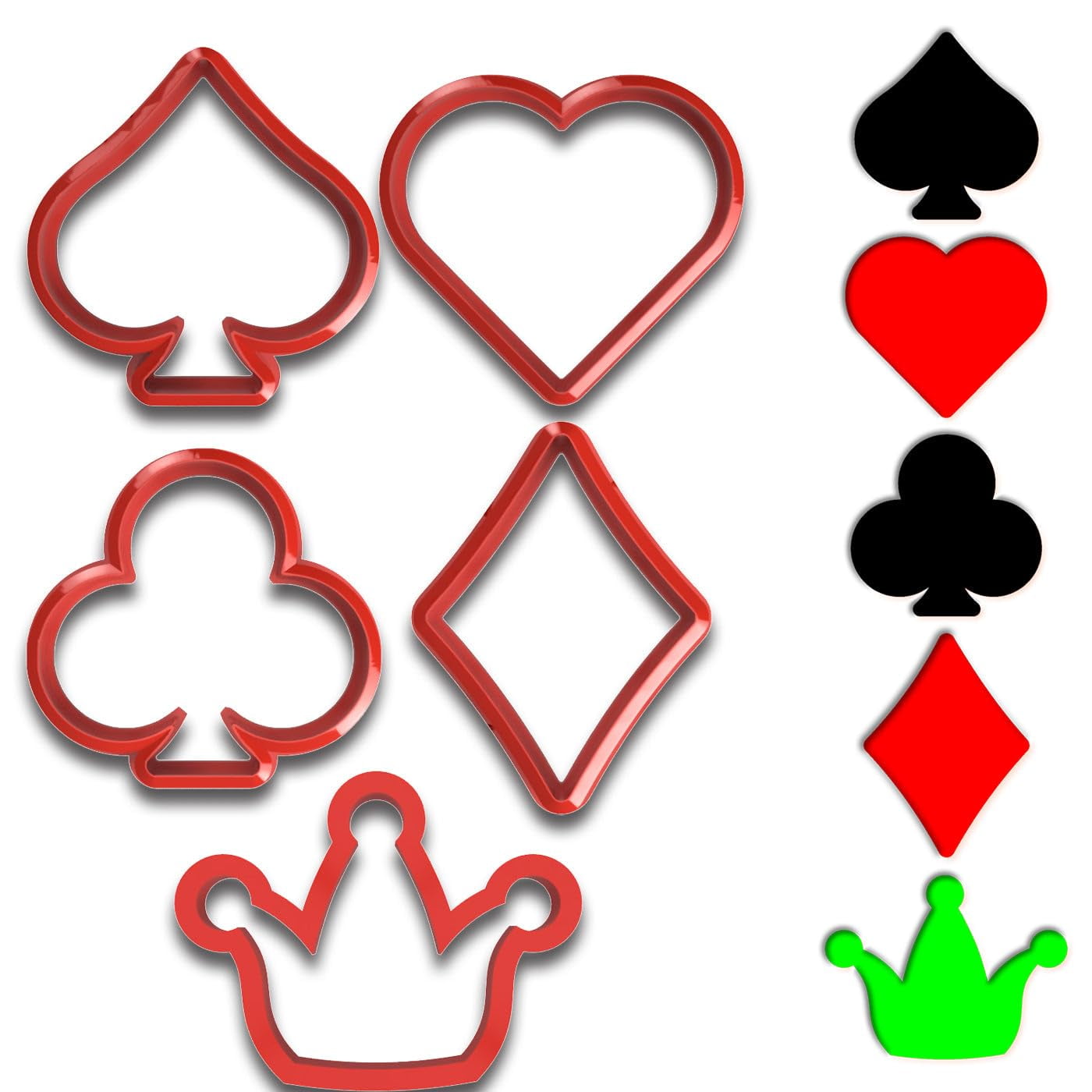 Mighty Gadget Poker Suits Cookie & Fondant Cutter Set, 5-Piece (Heart, Spade, Diamond, Club, Joker Hat)