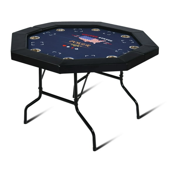 Poker Table 8 Player Octagon Foldable Casino Blackjack Texa Holdem Game Black 48