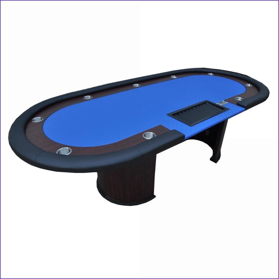 Poker Table 96 with U-Shape Legs, Drop Box, Chips Tray | Wood | Blue