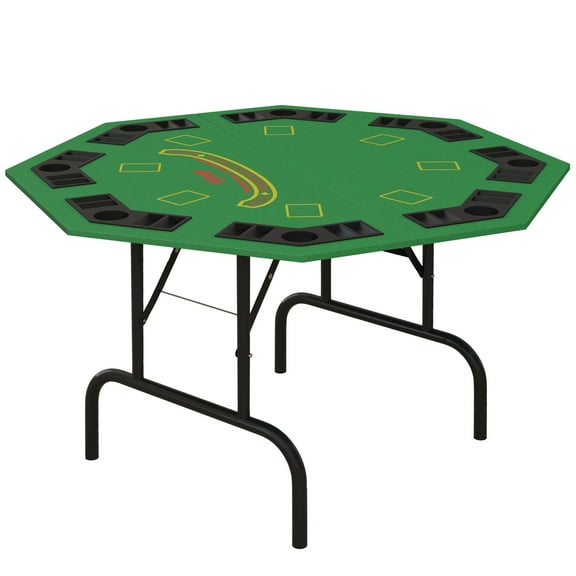 Poker Table Foldable 47" Octagon Casino Table Blackjack Texas Holdem Poker Table for 8 Players with Chips Tray and Cup Holders, Green