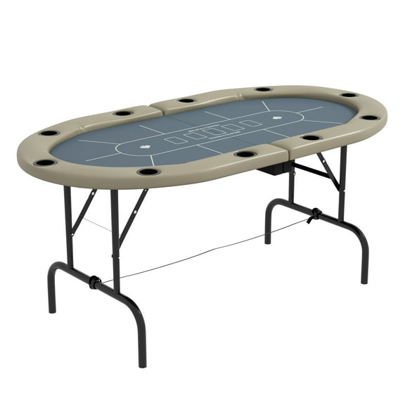 Soozier 70" Foldable Poker Table 10 Player Blackjack Game Table, Blue