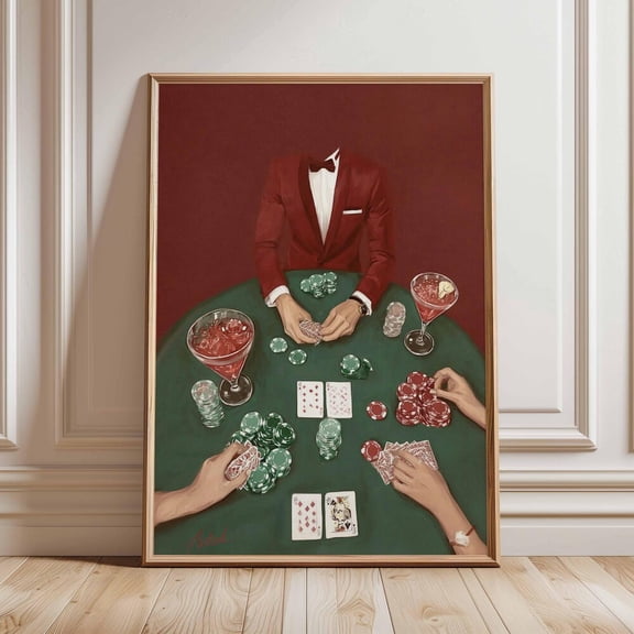 Poker Table Wall Art Vintage Casino Poster Card Game Night Print Retro Gambling Decor Bar and Game Room Artwork