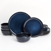 Pokini 12-Piece Stoneware Dinnerware Sets, Kitchen Plates and Bowls Sets, Dish Sets for 4,Starry Blue