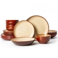 thumbnail image 1 of Pokini 16-Piece Stoneware Dinnerware Sets, Plates and Bowls Sets for 4, Dish Sets with Double Bowl,Brown Yellow, 1 of 8