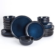 Pokini 24-Piece Stoneware Dinnerware Sets, Kitchen Plates and Bowls Sets, Dish Sets service for 8,Starry Blue