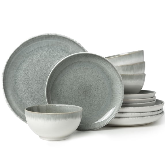 Pokini Stoneware Dinnerware Sets for 4, 8 inch plate