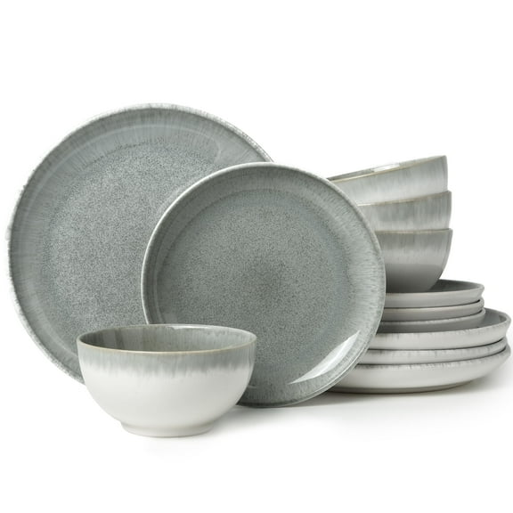 Pokini Stoneware Dinnerware Sets for 6, 10 inch plate