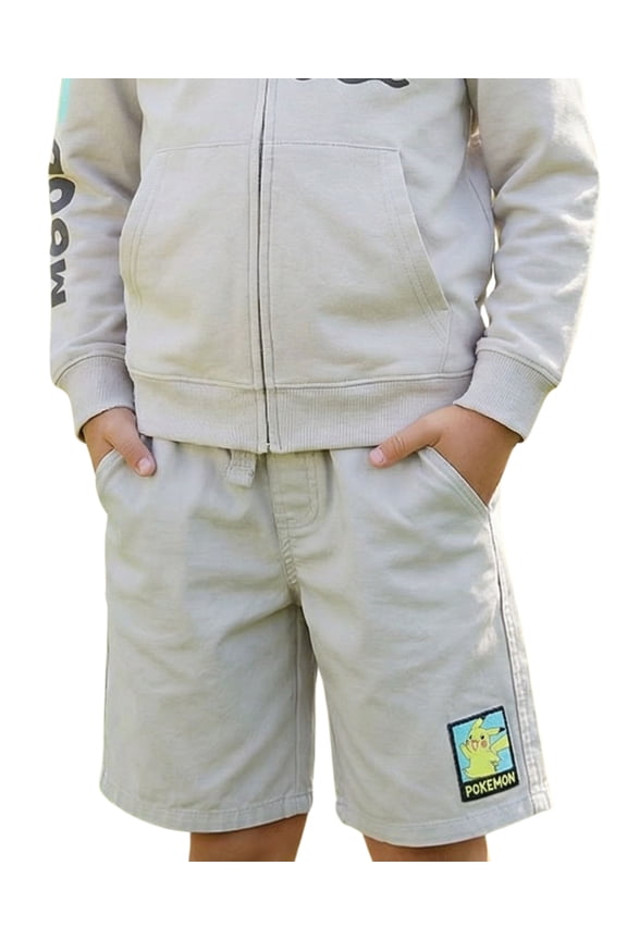 Boys Pokemon Pikachu Casual Woven Khaki Pull-On Shorts with Pockets