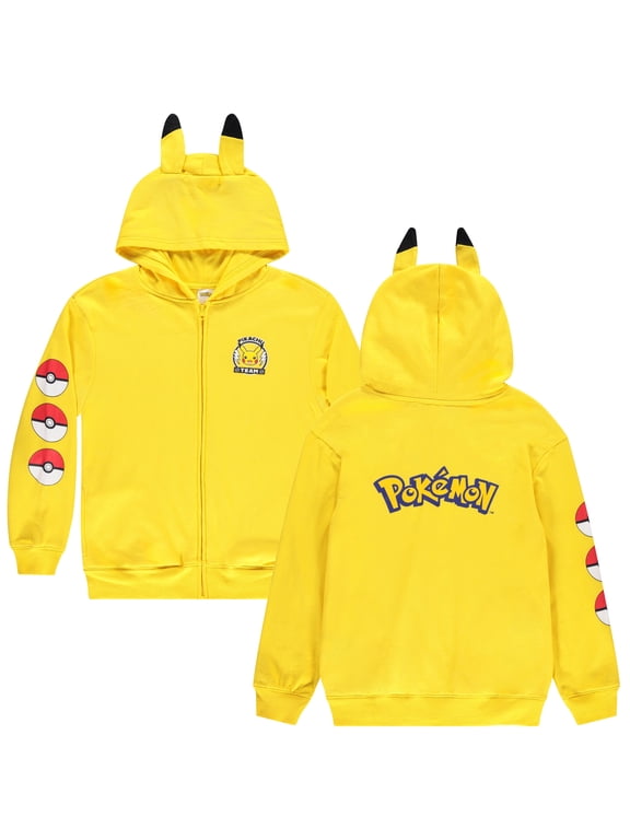 Pokemon Pikachu Costume Hoodie with 3D Ears, Long Sleeve Hooded Sweatshirt, Boys S-XL