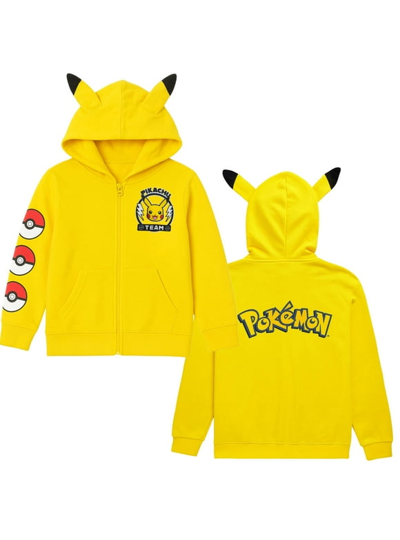 Pokemon Pikachu Costume Hoodie with 3D Ears, Long Sleeve Hooded Sweatshirt, Boys S-XL