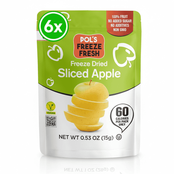 Pols Freeze Fresh Premium Freeze Dried Apples Sliced | Non-GMO, Kosher, Vegan, Gluten-Free, No Additives, No Added Sugar | 0.53 Oz (Pack of 6)