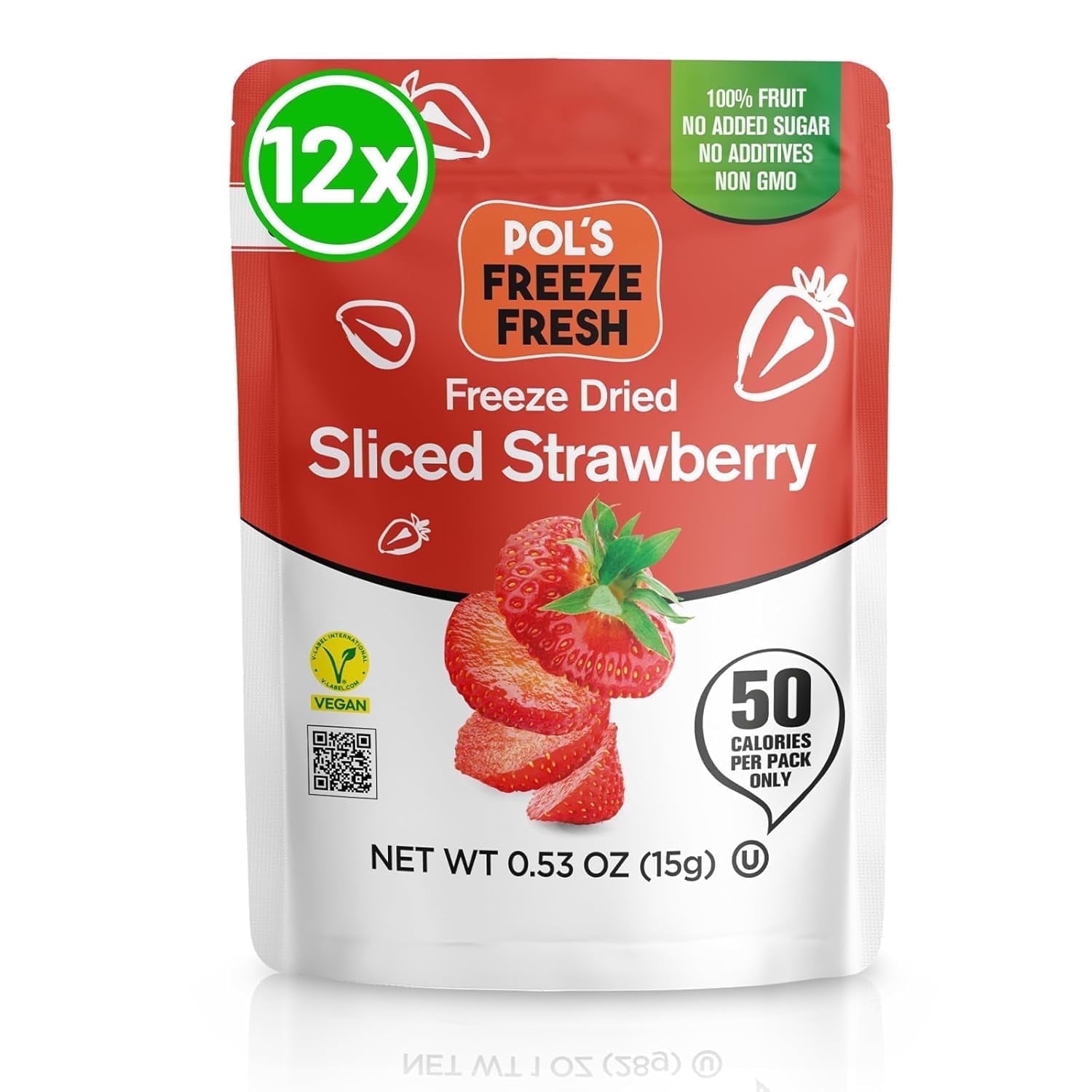 POL'S FREEZE FRESH All Natural Freeze Dried Fruit Snacks, Strawberry Crisps,Healthy, Gluten-Free, Vegan,Crunchy&Yummy,Perfect for School Lunches,Pack of 12 (0.53oz each)